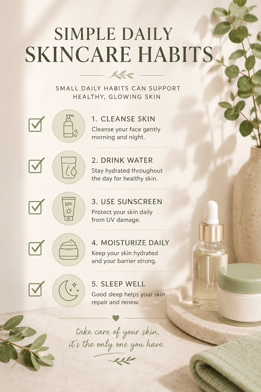 simple daily skincare habits checklist for healthy glowing skin